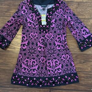 INC International Concepts Pink and Black Embellished Dress